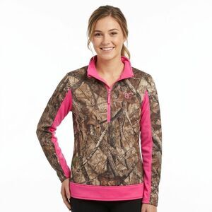 True Timber Camo Sweatshirt Women's XL Pink Trim Camouflage 1/4 Zip Pullover NWT
